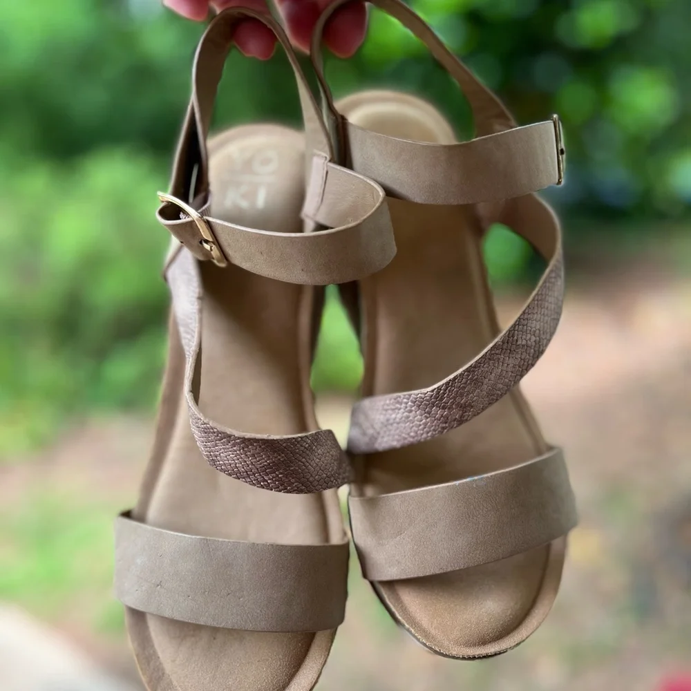 Yoki Beige Wedges with Buckle Strap. 10